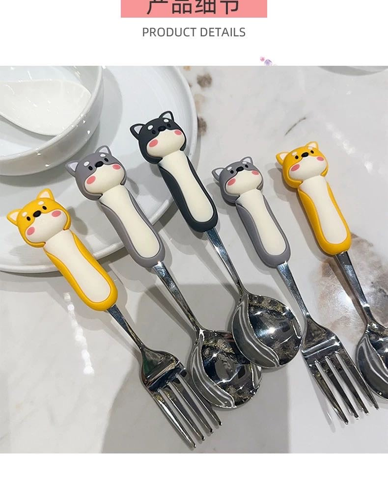3D3D Husky Stainless Steel Long Handle Spoon +Fork Set