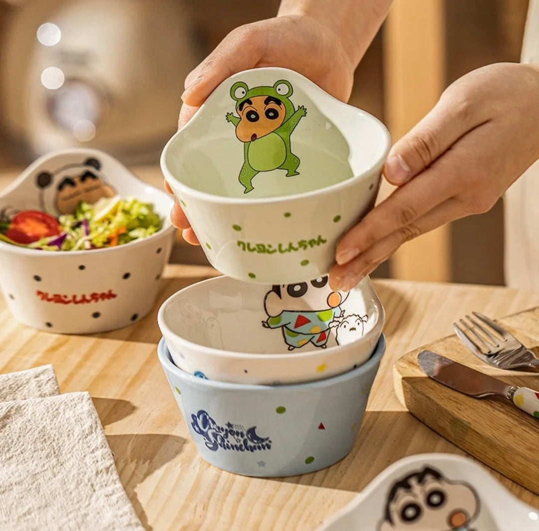 Crayon Shin-chan Cute Ceramic Tableware Set Irregular Shape Rice Bowl Soup Spoon Kids
