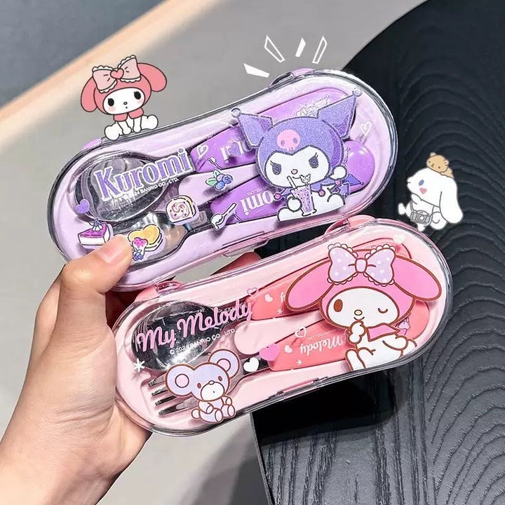 Sanrio Portable Spoon & Fork Set (Storage Box ) 304 Stainless Steel Kids Safe